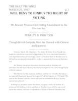 Will Deny to Hindus the Right of Voting