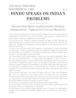 Hindu speaks on India--s problems Hindu speaks on India--s problems