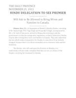 Hindu delegation to see premier Hindu delegation to see premier