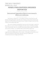 Hindu philosopher ordered deported Hindu philosopher ordered deported