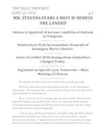 Mr. Stevens fears a riot if Hindus are landed Mr. Stevens fears a riot if Hindus are landed