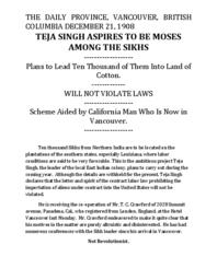 Teja Singh aspires to be Moses among the Sikhs (transcript)