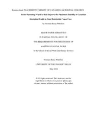 Foster parenting practices that improve the placement stability of Canadian aboriginal youth in state residential foster care