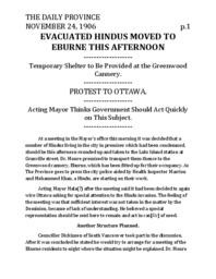 Evacuated Hindus Moved to Eburne this Afternoon (transcript)