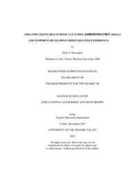 Creating equitable school cultures : administrators’ skills and supports developed through lived experience