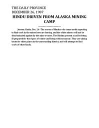 Hindu Driven from Alaska Mining Camp (transcript)