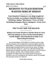 Recruits to teach sedition wanted here by Hindus (transcript)